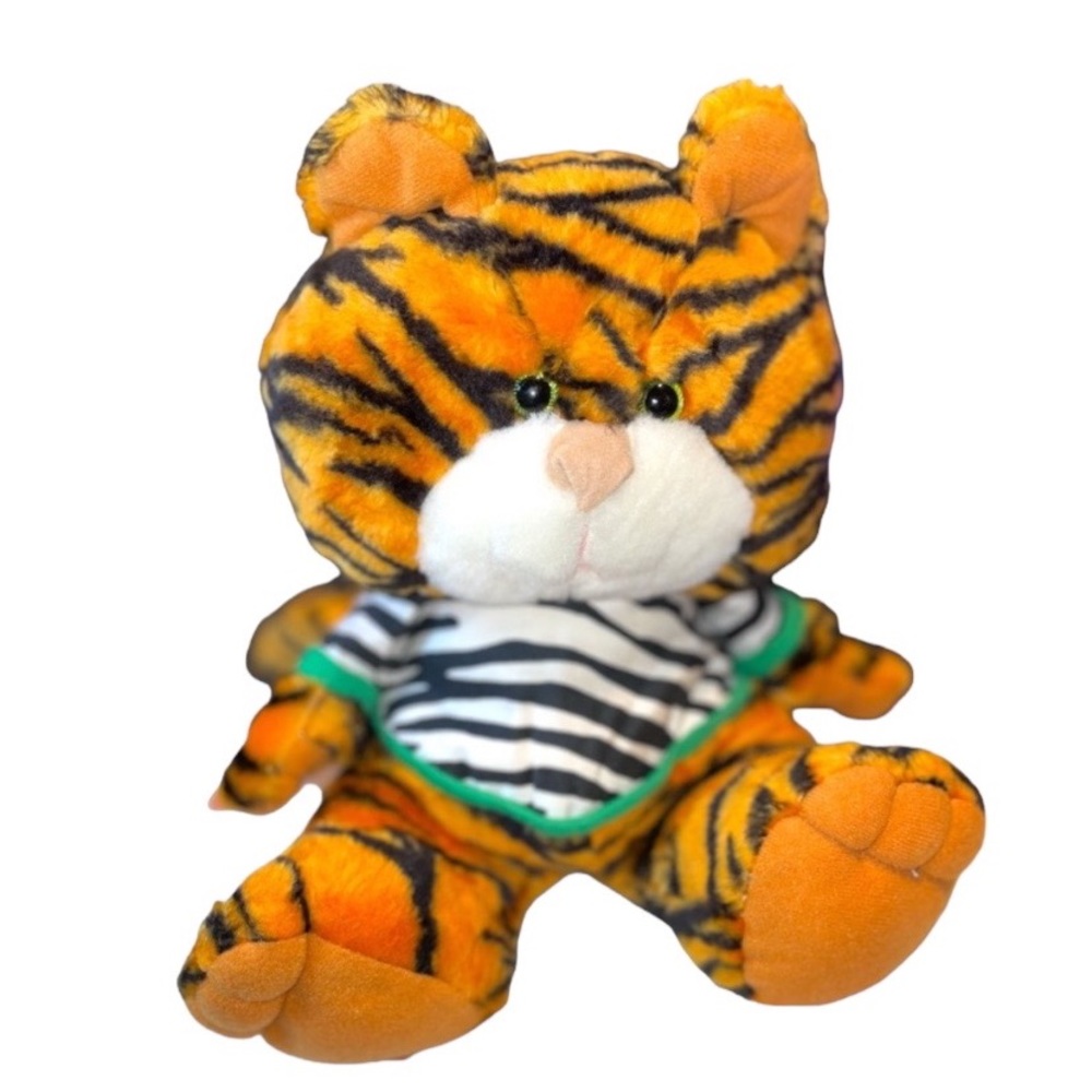 Vintage 1992 Avon Cuddly Colby Tiger 12” stripe shirt plush stuff animal purrs